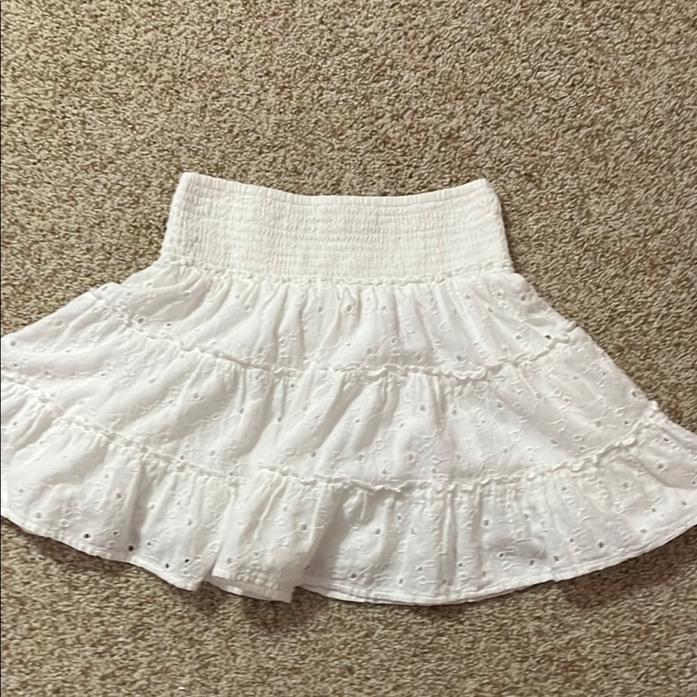 White Smocked Tiered Mini Skirt